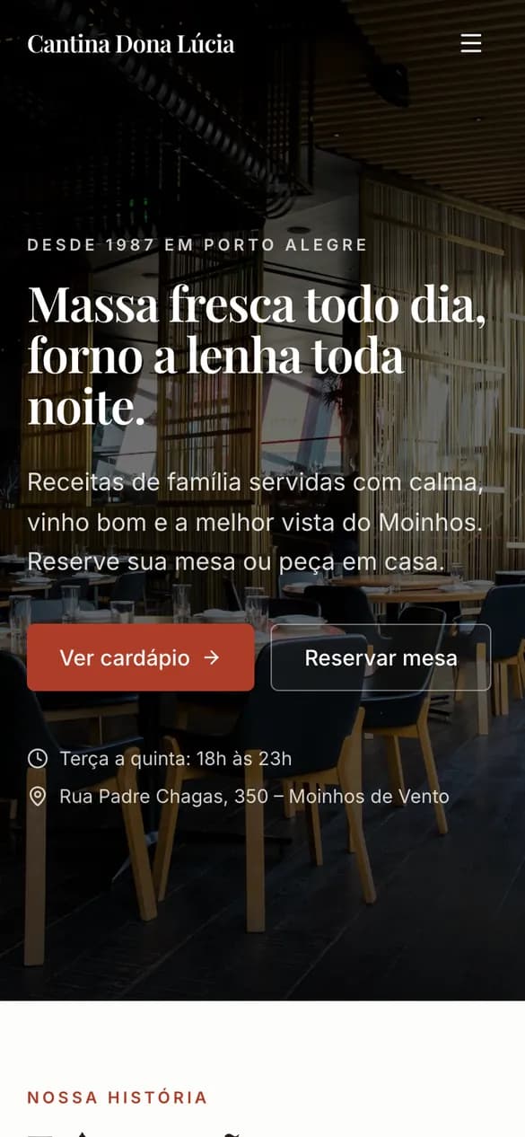 Modelo de site para Restaurante / Pizzaria / Delivery no celular